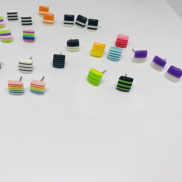 Purple Minimalist Repurposed Vintage Striped Bead Stud Earrings - Picture 10 of 13